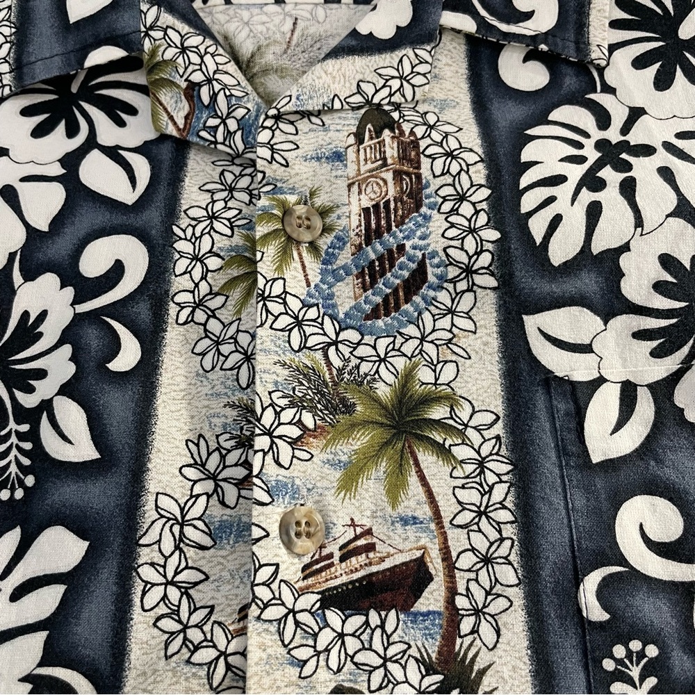 Vintage Hawaiian Shirt Men Size XLarge Made In Hawaii Aloha Tower Cruise Flower - Picture 6 of 10